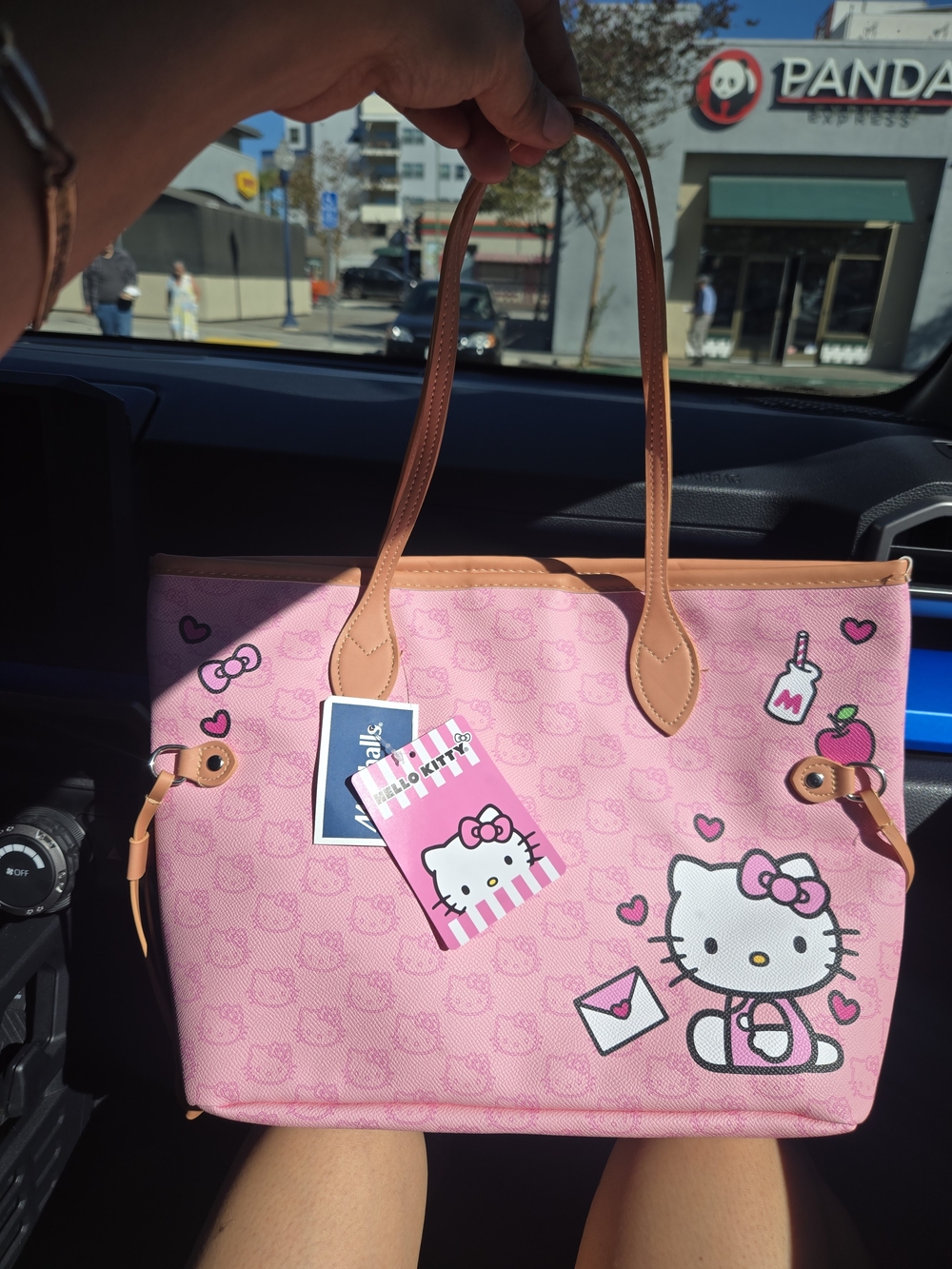 Hello Kitty Pink Tote Bag with Tan Handles